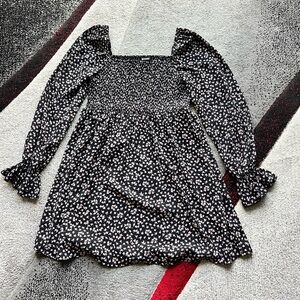 Missguided Black Floral Smocked Mini Dress